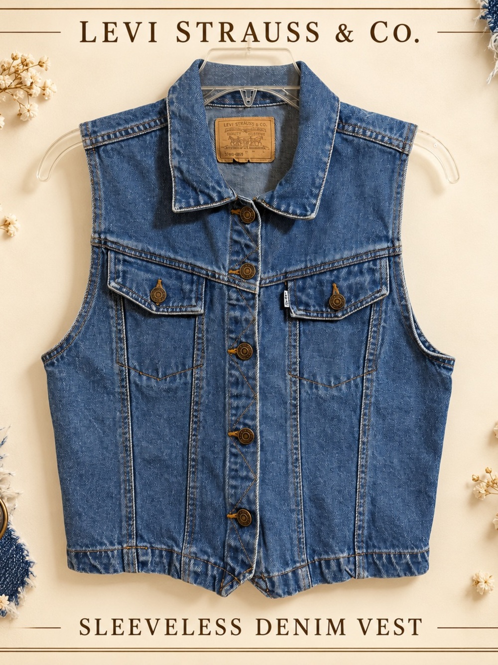 Levi’s 37460 Denim Vest Women’s L Blue Western Americana White Tab